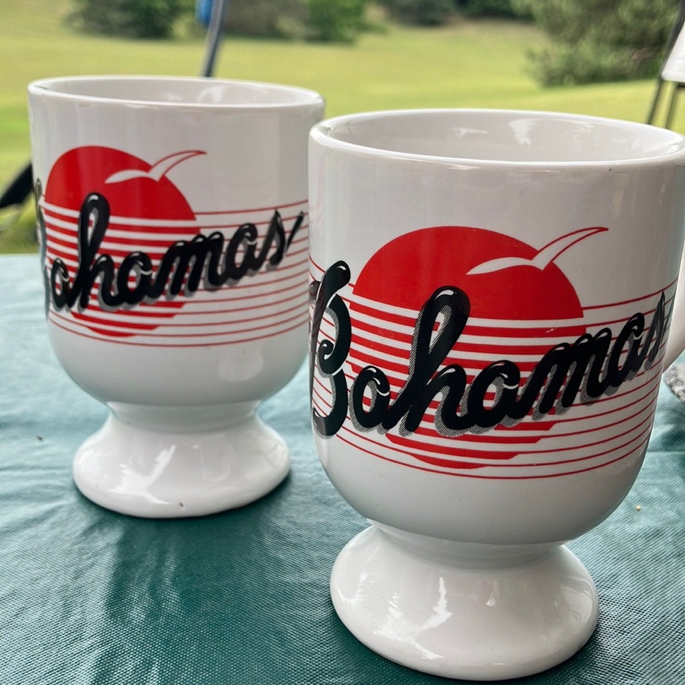 Vintage Retro Bahamas Sunrise Sunset Souvenir Mugs Set of 2 Seagull Stripes